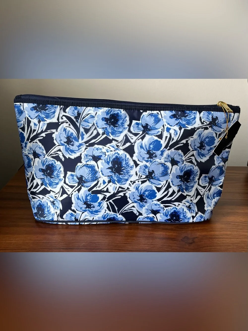 Ellen Tracy Navy and Blue Floral Cosmetic Pouch